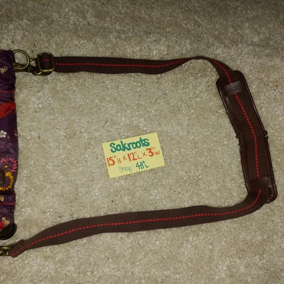 Sakroots Large Purple Foldover Floral Crossbody Satchel Shoulder Handbag Purse - Picture 9 of 15